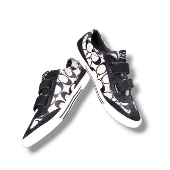 Coach Shoes - Coach New York Size 6.5 B Womens Priya Black Signature Print Strap Sneakers GUC